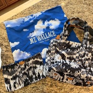 MZ Wallace Black and White Quilted Tote with Pouch